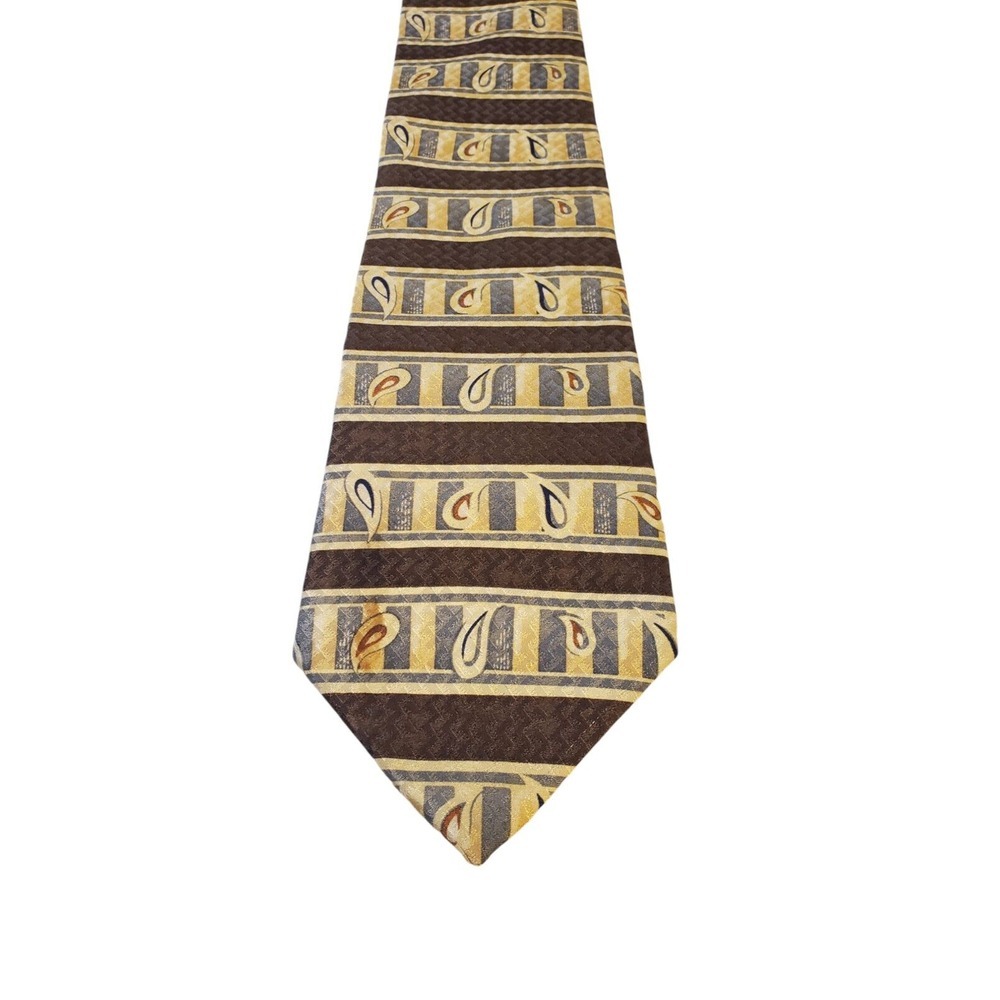 Alexander Lloyd Luxury 100% SILK Men's Designer Striped Brown Cream Long Tie